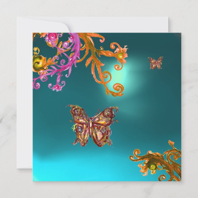 INVITATION PAPILLON D'OR TEAL AQUA  BLEU AQUAMARINE PIERRE PR (Devant)