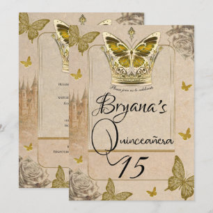 Invitation Papillon doré de conte de fées pour Quinceañera