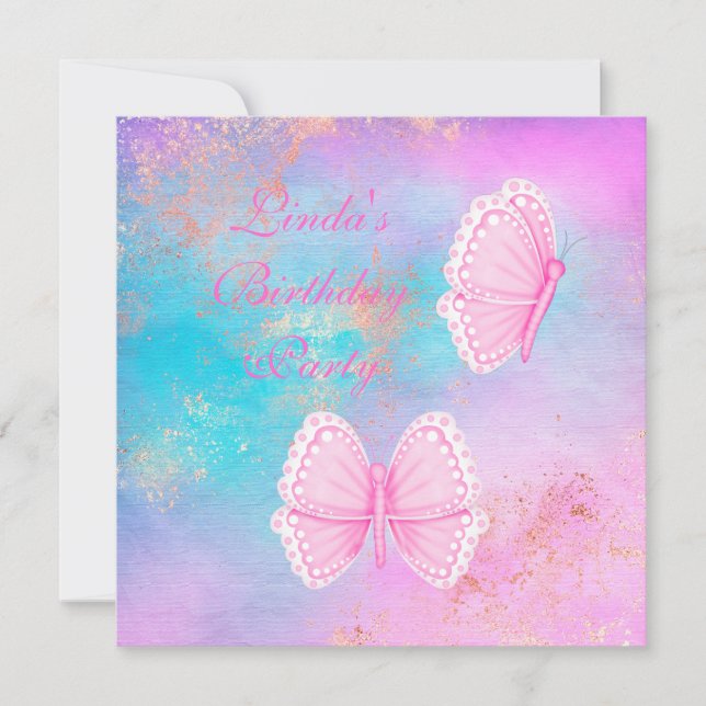 Invitation Papillon doré en marbre pastel (Devant)