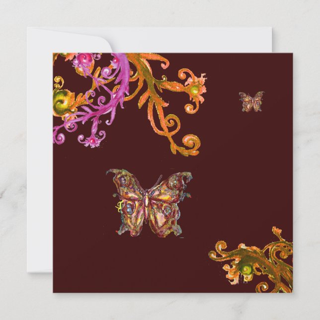 Invitation PAPILLON DORÉ , rose vif jaune marron (Devant)