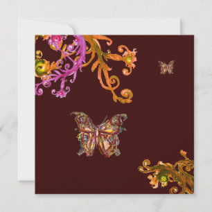 Invitation PAPILLON DORÉ , rose vif jaune marron