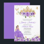 Invitation Papillon doux 16   Fleurs d'aquarelle violette<br><div class="desc">Sweet 16 invitation d'anniversaire dans les tons violets lilas et lavande avec des papillons en or et une belle tiara et une fille dans une robe boule coulante. Visitez le magasin pour plus de variations de teintes et de combinaisons de couleurs</div>