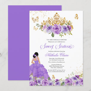 Invitation Papillon doux 16 + Fleurs d'aquarelle violette