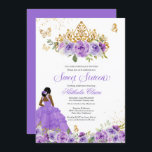 Invitation Papillon doux 16   Fleurs d'aquarelle violette<br><div class="desc">Sweet 16 invitation d'anniversaire dans les tons violets lilas et lavande avec des papillons en or et une belle tiara et une fille dans une robe boule coulante. Visitez le magasin pour plus de variations de teintes et de combinaisons de couleurs</div>