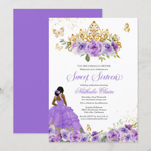 Invitation Papillon doux 16 + Fleurs d'aquarelle violette