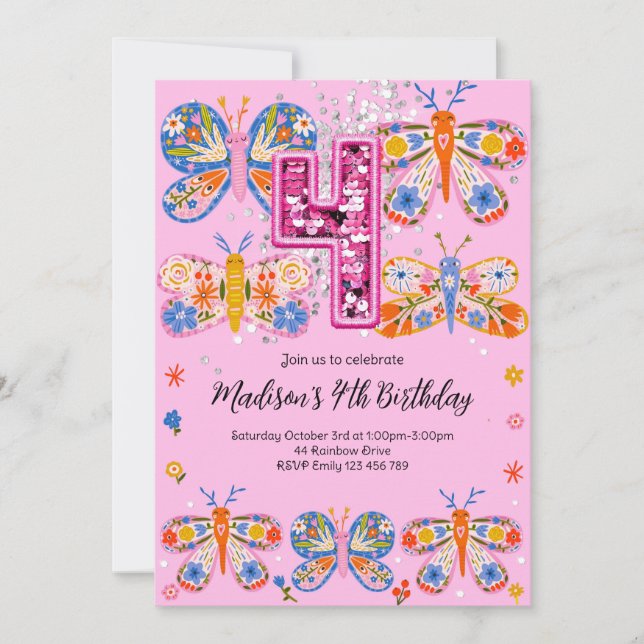 Invitation Papillon du 4e anniversaire (Devant)