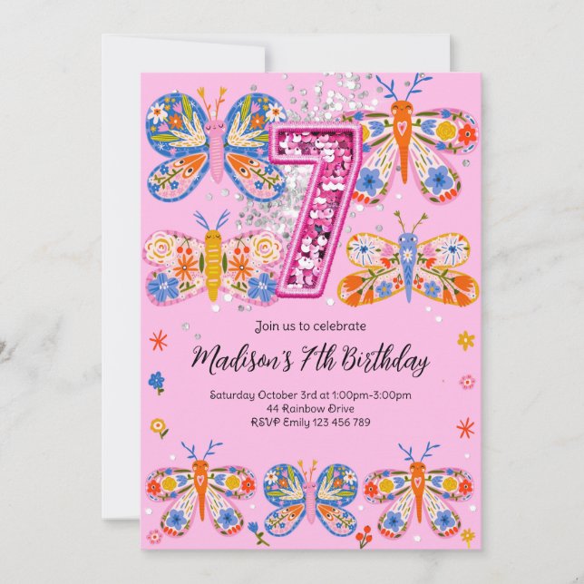 Invitation Papillon du 7e anniversaire (Devant)