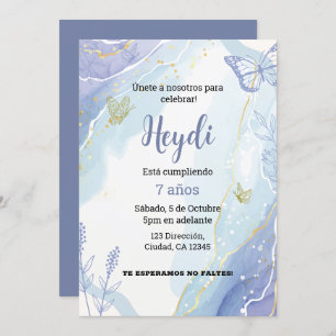 Invitation Papillon Dusty Bleu Anniversaire