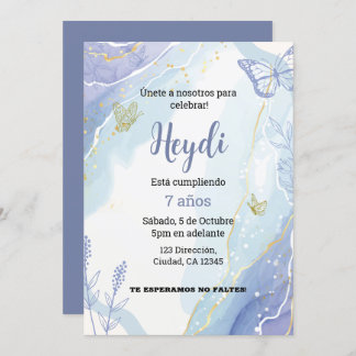 Invitation Papillon Dusty Bleu Anniversaire