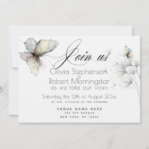 Invitation Papillon élégant et pastels de pissenlit à l'encre
