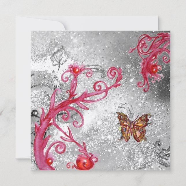Invitation PAPILLON EN ÉCLAT Rouge Or Métallisé  Mariage (Devant)