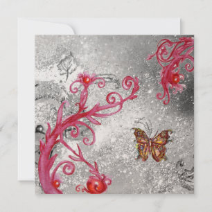 Invitation PAPILLON EN ÉCLAT Rouge Or Métallisé Mariage