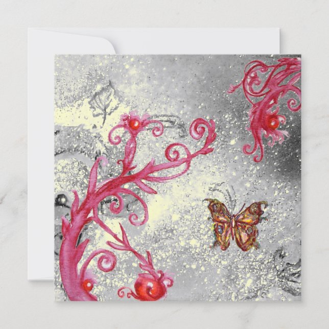 Invitation PAPILLON EN ÉCLATS Mariage Floral Argent (Devant)