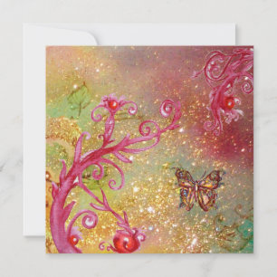 Invitation PAPILLON EN PAILLETTES D'OR 2 , Fête d'anniversair