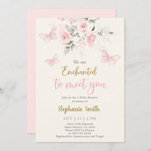 Invitation Papillon Enchanté Pour Vous Rencontrer Fille Baby