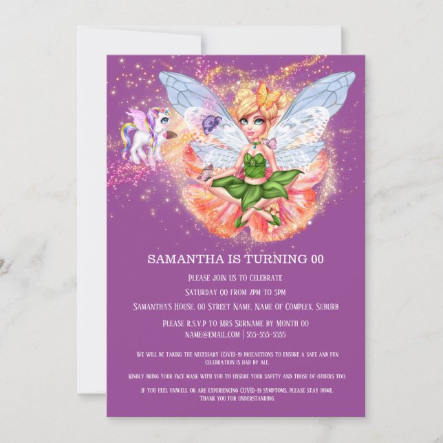 Invitation papillon fée princesse poney magie parties scintil (Devant)