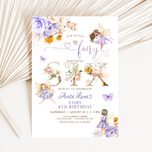Invitation Papillon Fée Violet Magique Floral 6e anniversaire