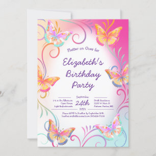 Invitation Papillon fête d'anniversaire Enfants colorés