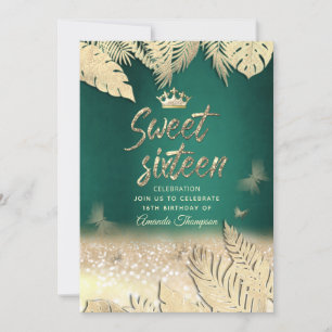 Invitation Papillon feuille parties scintillant tropicale or