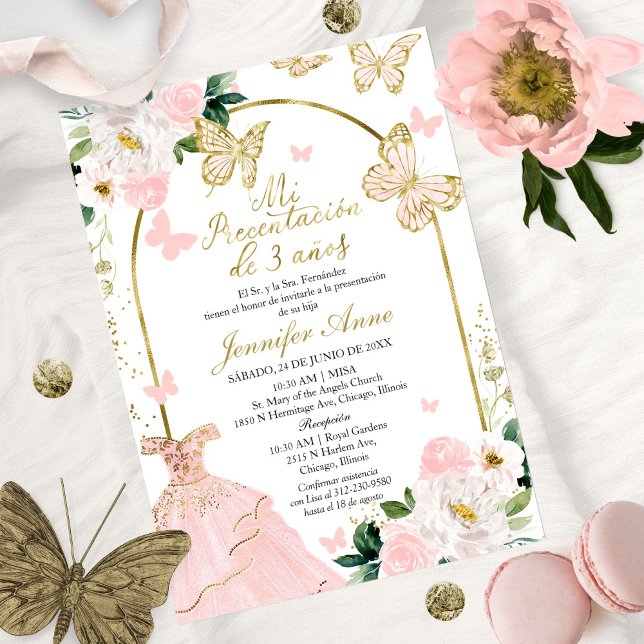 Invitation Papillon Fille Espagnole Ma Présentation de 3 Ans (Créateur téléchargé)