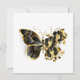 Invitation Papillon Fleur d'Or avec Orchidée Noire