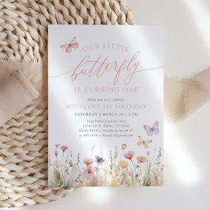 Invitation Papillon Fleur sauvage fille 1er anniversaire