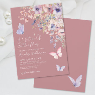 Invitation Papillon Fleur Sauvage Rose Poussiéreuse Baby Show