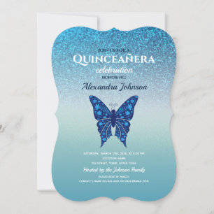 Invitation Papillon floral bleu Parties scintillant de Quince