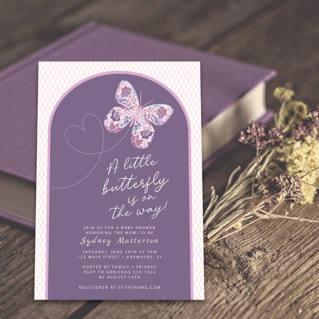 Invitation Papillon floral dans l'invitation de Baby shower d (Shown on a 5" x 7" card)