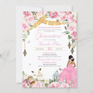 Invitation Papillon floral élégant rose blanc Quinceanera 2