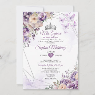 Invitation Papillon floral Lavande Purple Mis Quince