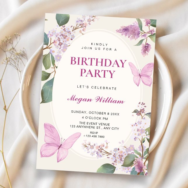 Invitation Papillon floral lilas pour un anniversaire (Créateur téléchargé)