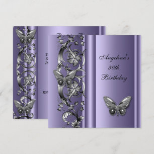 Invitation Papillon floral mauve argent élégant pour 30e anni