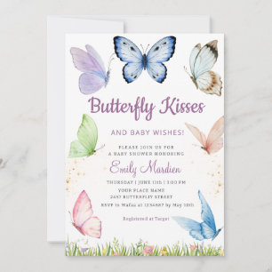 Invitation Papillon floral moderne embrasse Baby shower fille