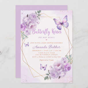 Invitation Papillon floral pourpre Baisers Baby shower fille