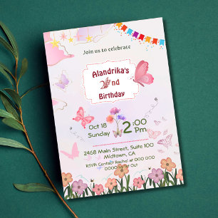 Invitation Papillon floral rose et blanc 2e anniversaire mode