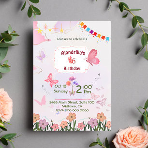 Invitation Papillon floral rose et blanc 5e anniversaire mode