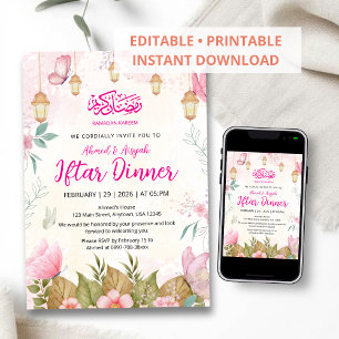 Invitation Papillon Floral Rose Fantaisiste Ramadan Iftar