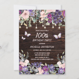 Invitation Papillon floral rose pourpre Rustique 100e anniver