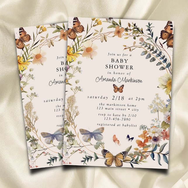 Invitation Papillon floral rustique Baby shower neutre genre (Créateur téléchargé)