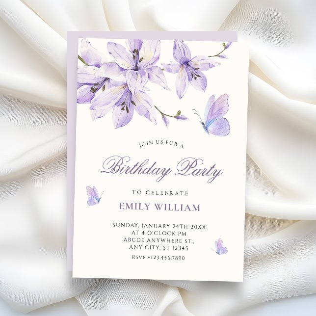 Invitation Papillon floral violet anniversaire (Créateur téléchargé)