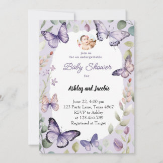Invitation Papillon Floralité de verdure violette Fille