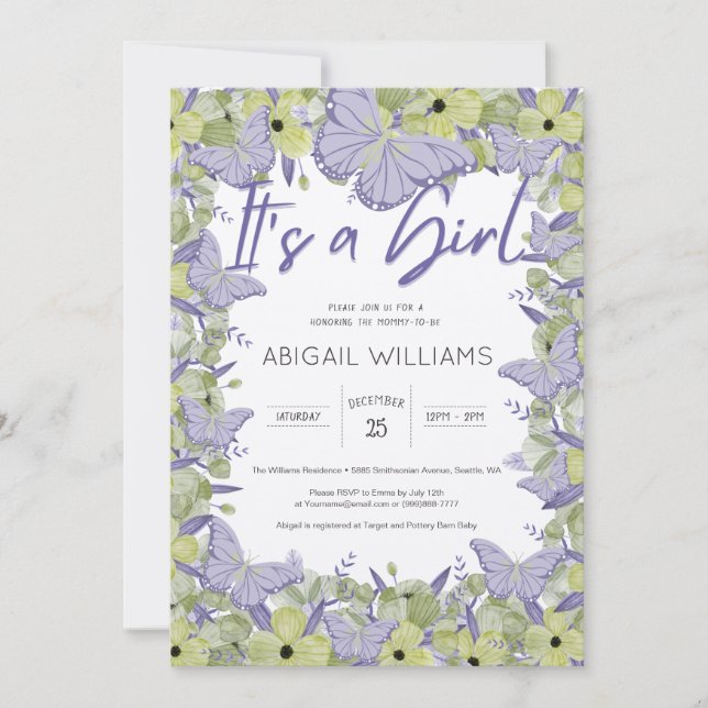 Invitation Papillon français et fleur mignon Baby shower fill (Devant)