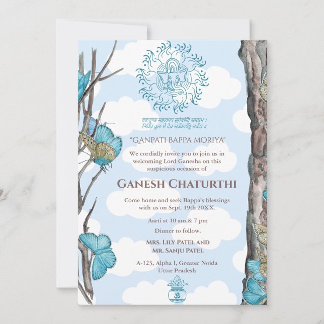Invitation Papillon Ganesh Chaturthi Puja (Devant)