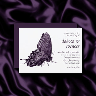 Invitation Papillon gothique violet   Mariage foncé moderne
