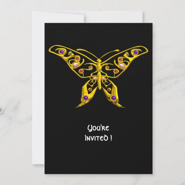 Invitation PAPILLON HYPER OR AVEC GEMMES Noir (Devant)