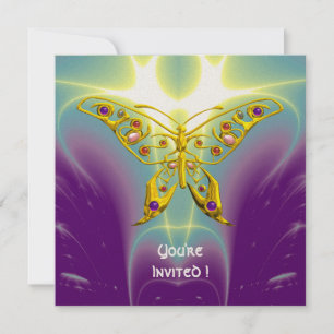 Invitation PAPILLON HYPER violet vert champagne pourpre