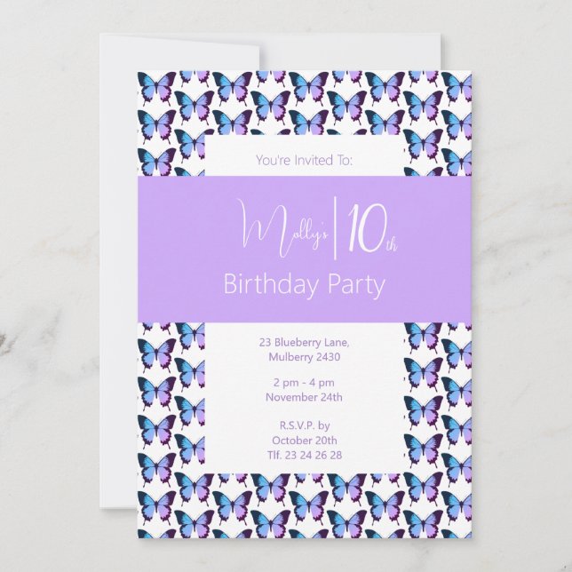 Invitation Papillon illusima Motif Violet 10e Anniversaire (Devant)