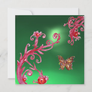 Invitation PAPILLON JADE VERT rose vif,rouge