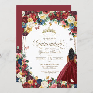 Invitation Papillon Jardin Bourgogne Fleurs Quinceanera Gown